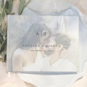 Livre D'or Mariage Photo de Fiançailles Monogramme Minimalist