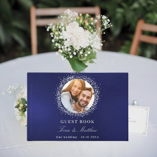Livre D'or Mariage photo en feuille d'argent bleu marine
