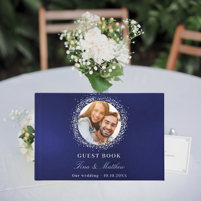 Livre D'or Mariage photo en feuille d'argent bleu marine (Créateur téléchargé)