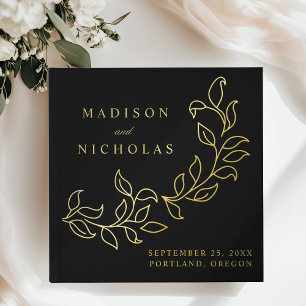 Livre D'or Mariage photo Feuille en cascade Black and Gold