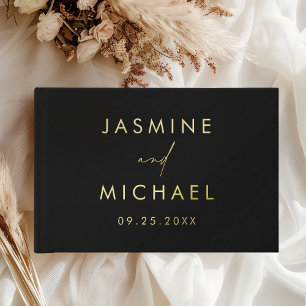 Livre D'or Mariage photo moderne Black and Gold Foil
