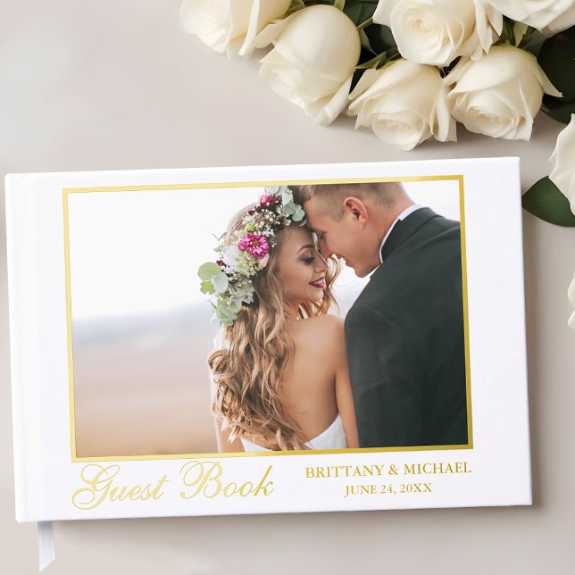 Livre D'or Mariage photo moderne Elegant Gold Foil (Customize to change text size or text style.)