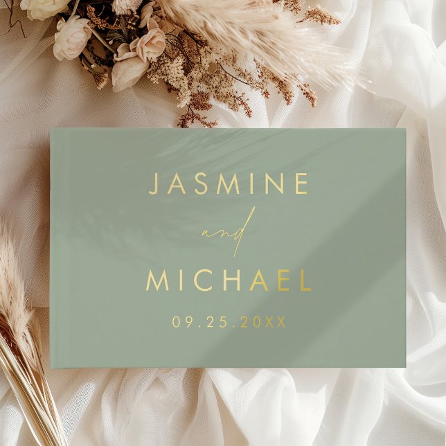 Livre D'or Mariage photo moderne Sage vert et Gold Foil (Créateur téléchargé)