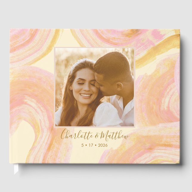 Livre D'or Mariage photo personnalisé Abstrait Peach Paint Sw (Recto)
