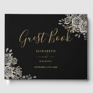 Livre D'or Mariage Photo Roses Florales Gothiques Noir Et Or