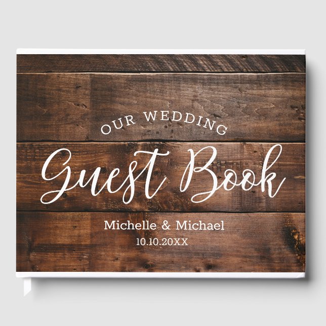 Livre D'or Mariage photo Rustique Brown Wood Couple (Recto)