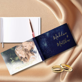 Livre D'or Mariage Photo Soirée Sky Moon Gold Stars Blue