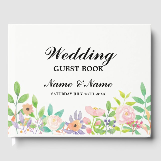 Livre D'or Mariage Réserver Aquarelle Réception Florale (Recto)