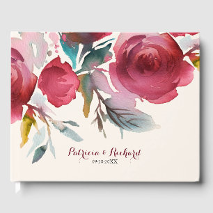 Livre D'or Mariage romantique floral bohème Bourgogne Marsala
