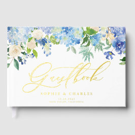 Livre D'or Mariage Rose d'aquarelle bleu Hydrangea et ivoire