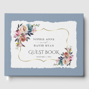 Livre D'or Mariage Rose moderne bleu foncé