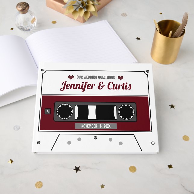 Livre D'or Mariage rouge de bande de cassette rétro (Recto ouvert)