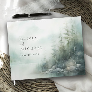 Livre D'or Mariage Rustique au Lac de Montagne aux Pins Brume