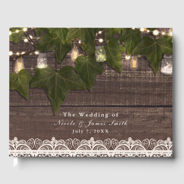 Livre D'or Mariage rustique avec lierre et guirlandes lumineu (Recto)