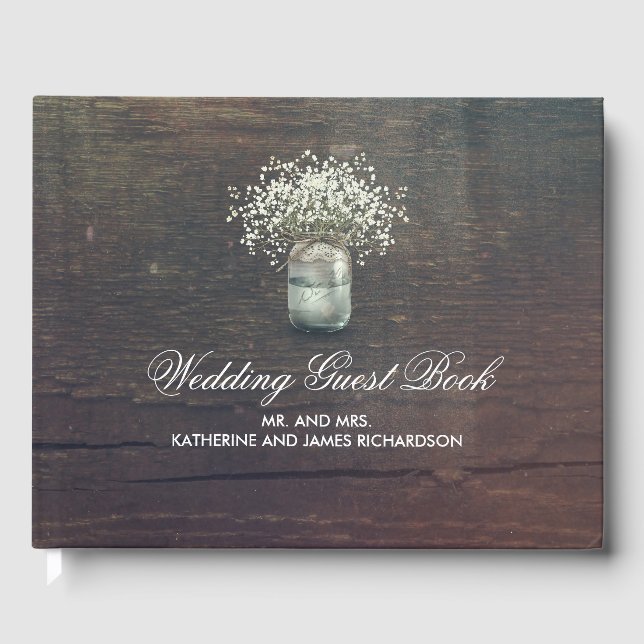 Livre D'or Mariage rustique en bocal Mason avec Gypsophile (Recto)