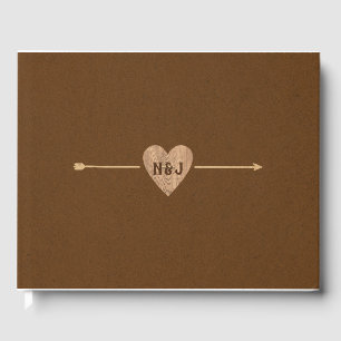 Livre D'or Mariage rustique marron kraft cœur flèche boisé