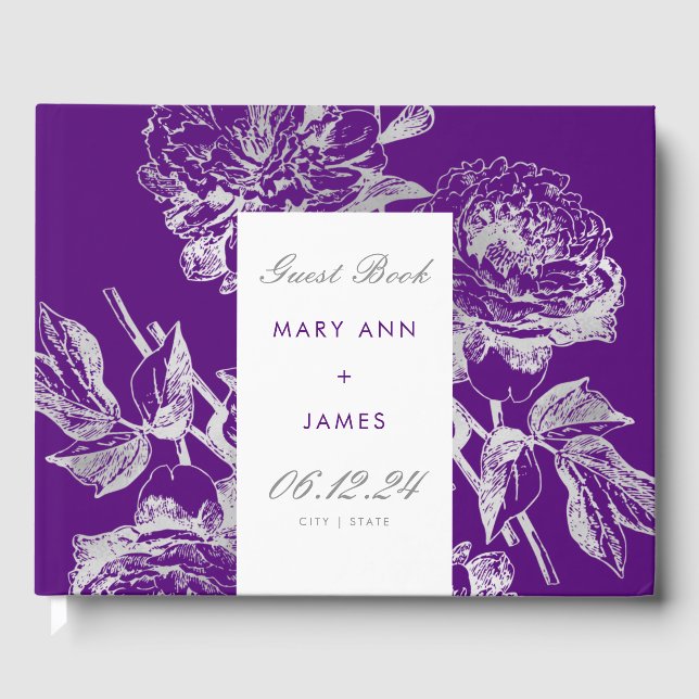 Livre d'or mariage Simple Floral Silver Purple (Recto)