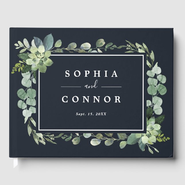 Livre D'or Mariage Succulent bleu marine de minuit (Recto)