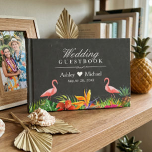 Livre D'or Mariage Tableau Noir Flamants Roses Floraux Tropic