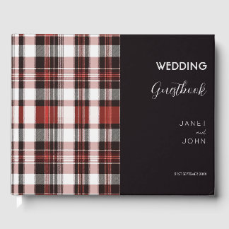 Livre D'or Mariage tatan écossais blanc, noir et rouge