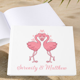 Livre D'or Mariage Tropical Hawaïen de Plage au Flamant Rose