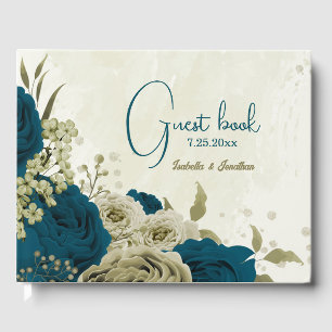 Livre D'or mariage turquoise bleu beige à fleurs