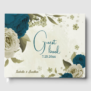 Livre D'or mariage turquoise bleu beige à fleurs