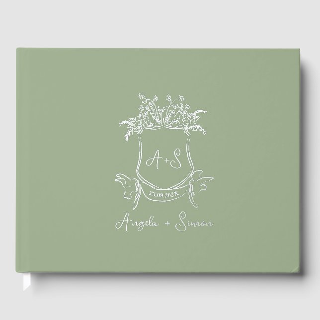 Livre D'or Mariage vert à huile d'argent Monogramme Sage (Recto)