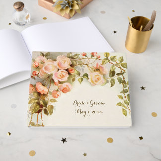 Livre D'or Mariage Vintage Fleur de Rose Rose Antique