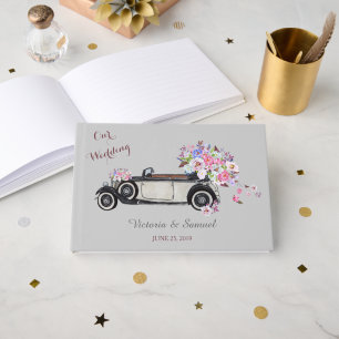 Livre D'or Mariage vintage Roadster et Bouquet