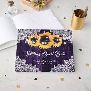 Livre D'or Mariage violet de dentelle de bois rustique