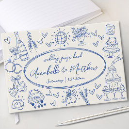 Livre D'or Mariage Whimsical bleu Vintage tiré à la main