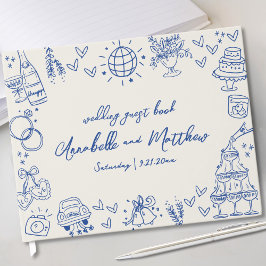 Livre D'or Mariage Whimsical bleu Vintage tiré à la main