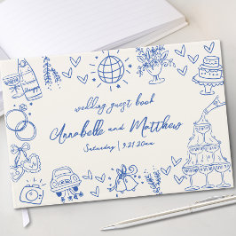 Livre D'or Mariage Whimsical bleu Vintage tiré à la main