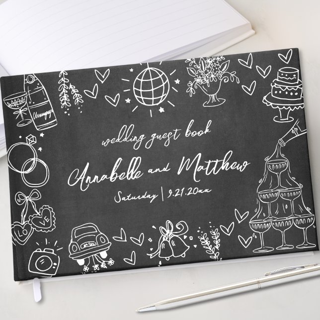 Livre D'or Mariage Whimsical Chalk tiré à la main (Hand Drawn Chalk Whimsical Wedding Guest Book)