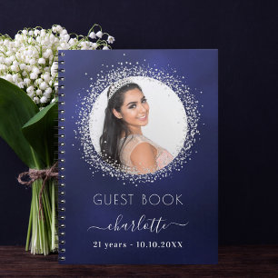 Livre d'or marine bleu argent parties scintillant