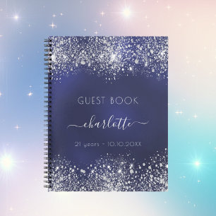 Livre d'or marine bleu argent parties scintillant