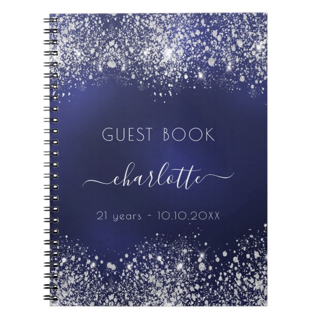 Livre d'or marine bleu argent parties scintillant (Devant)