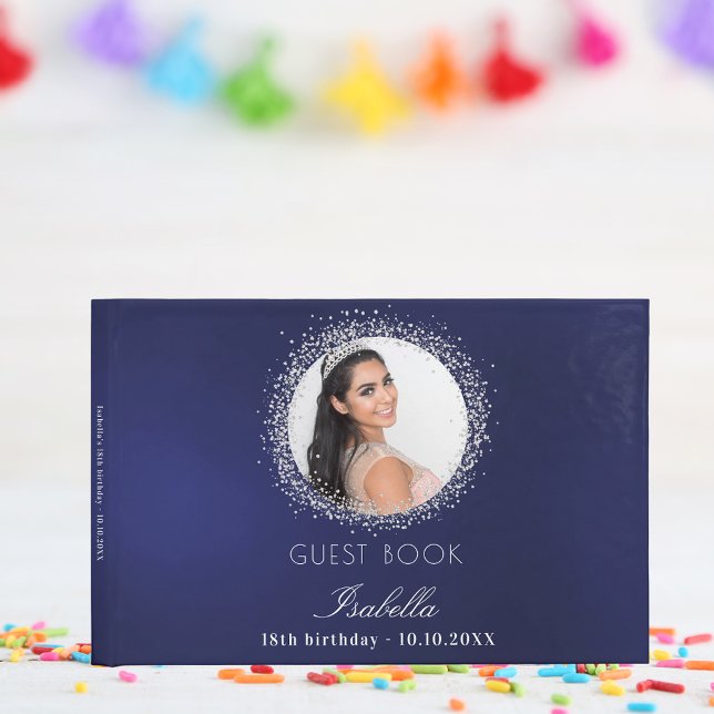 Livre D'or Marine bleu argent photo anniversaire glamour (Créateur téléchargé)