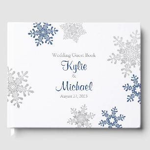 Livre D'or Marine Blue Silver Grey Snowflake Hiver Mariage