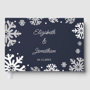 Livre D'or Marine Blue Snowflakes Mariage d'hiver