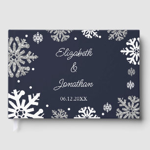 Livre D'or Marine Blue Snowflakes Mariage d'hiver
