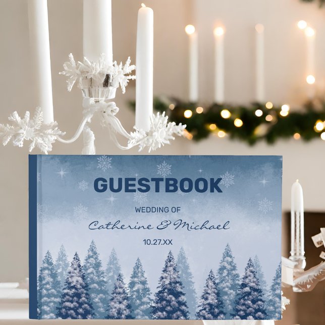 Livre D'or Marine Blue Winter Wonderland Pine Mariage de Noël (Créateur téléchargé)