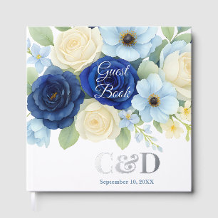 Livre D'or Marine Royal Bue Mariage Aquarelle couleur ivoire