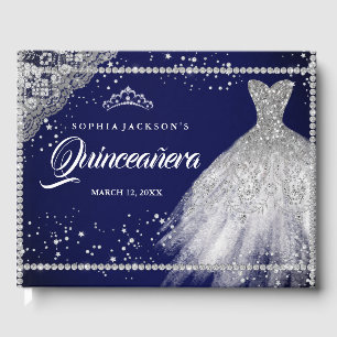 Livre D'or Marine Silver Diamond Sparkle Gown Quinceanera