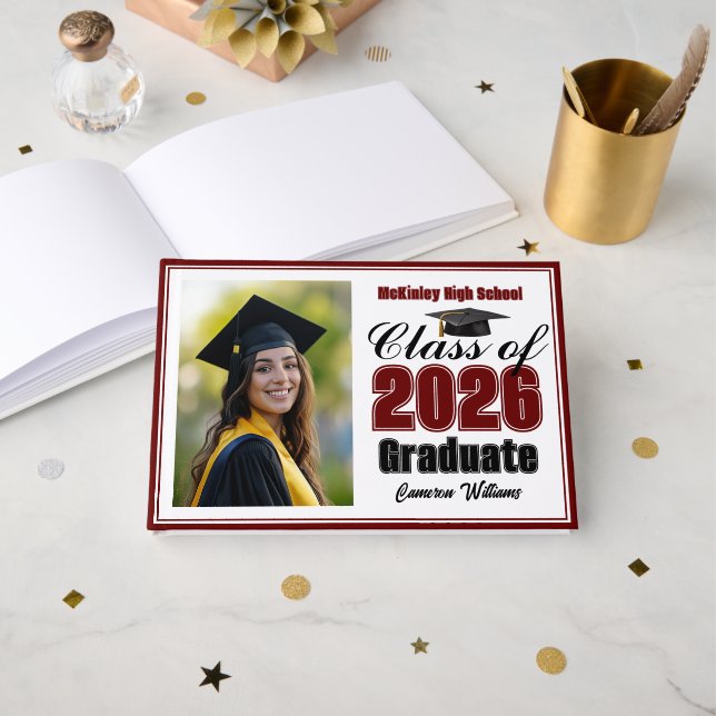 Livre D'or Maroon Class of 2026 Photo Small Graduation (Recto ouvert)