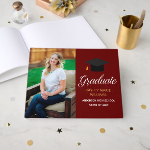 Livre D'or Maroon Gold Graduate Photo 2025 Graduation Party