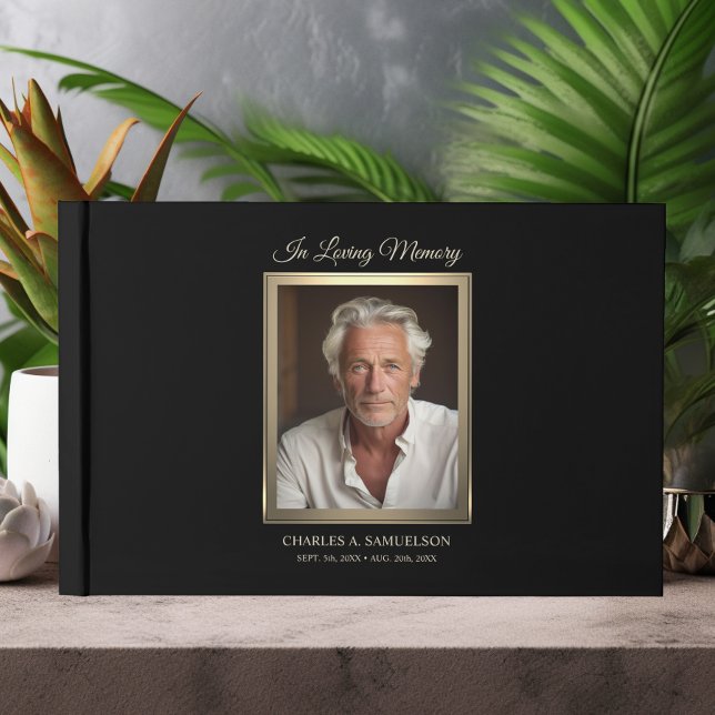 Livre D'or Masculine Sympathy Gold Black PHOTO (Modern Sympathy Masculine Gold Black PHOTO Guest Book)