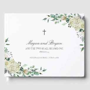 Livre D'or Megan Blanc Floral & Vert Mariage catholique