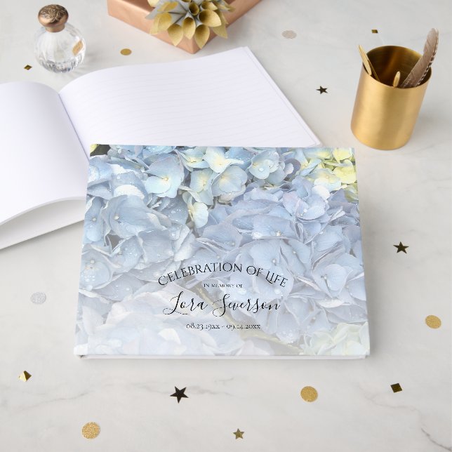 Livre D'or Mémorial de la vie de Blue Hydrangea (Recto ouvert)